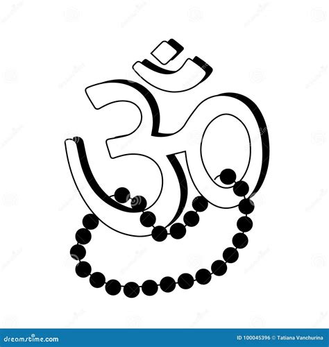 Om Aum Symbol Der Flachen Ikone Des Hinduismus Mit Perlen Vektor