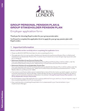 Fillable Online Employer Application Form Royal London Group Fax