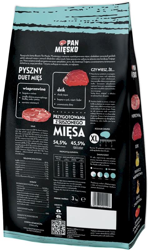 PAN MIĘSKO Wieprzowina z Dzikiem dla psa XL 3kg 5906874201497 49 38