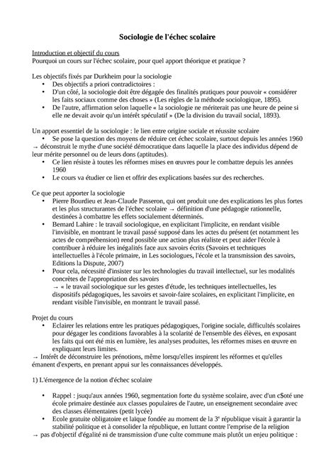 Sociologique De L Chec Scolaire Sociologie De L Chec