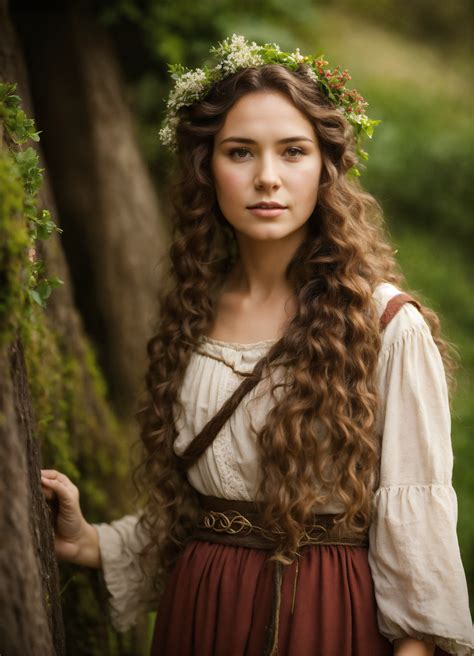 Lexica A Beautiful Hobbit Woman With Long Curly Brown Hair In English