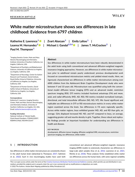 Pdf White Matter Microstructure Shows Sex Differences In Late