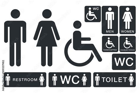 Wc Sign For Restroom Toilet Door Plate Icons Men And Women Vector Symbols Stock Vector Adobe