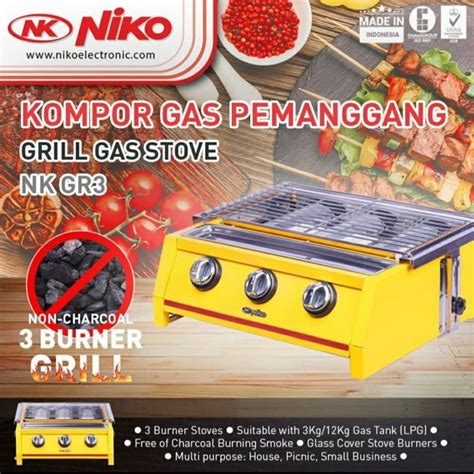 Jual Niko NK GR3 Kompor Gas Pemanggang 3 Tungku Sosis BBQ Sate Grill