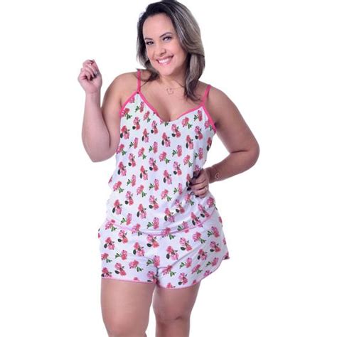 Pijama Feminino Baby Doll Plus Size Em Liganete Tamanho G