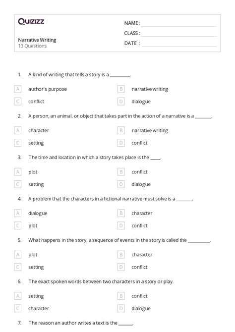 50+ Writing worksheets for 4th Grade on Quizizz | Free & Printable