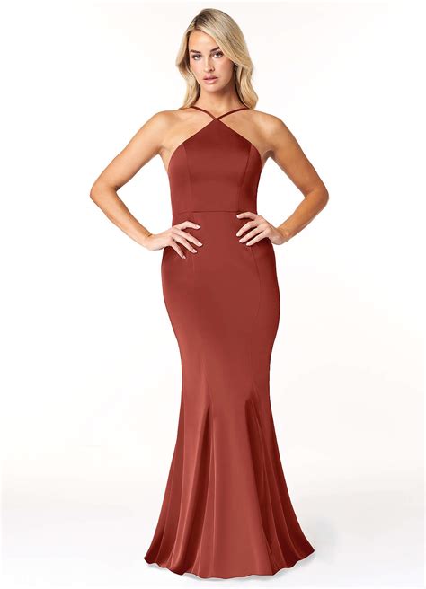 Terracotta Azazie Stacey Stretch Satin Dress Bridesmaid Dresses Azazie