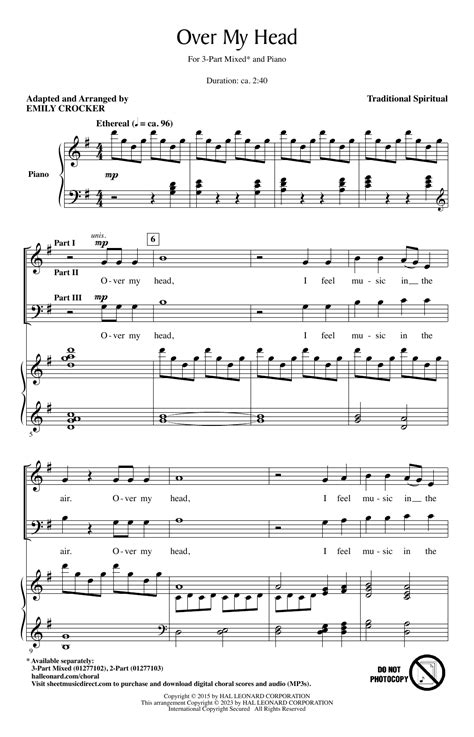 Over My Head Arr Emily Crocker By Traditional Spiritual Sheet Music