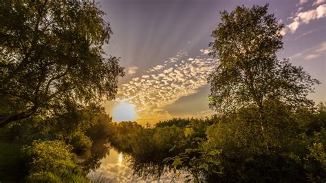 Hintergrundbilder Sonnenlicht Landschaft Wald Sonnenuntergang See