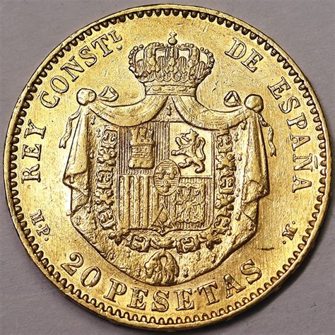 SPAGNA Alfonso XIII 20 Pesetas 1890 1890 Marengo RARO Q Spl PV275