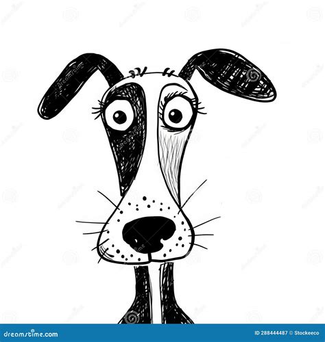 Quirky Cartoonish Black And White Dog Drawing Stock Illustration