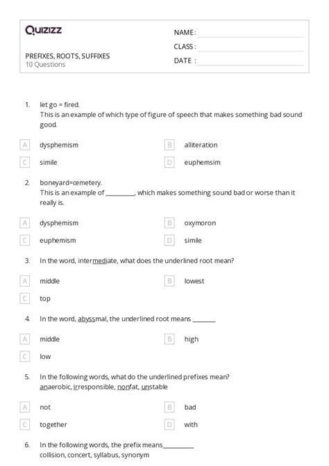 50 Determining Meaning Using Roots Prefixes And Suffixes Worksheets