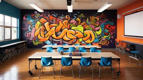 Premium Photo A Colorful Graffiti Mural Adorning The Walls Of A Vibrant Classroom