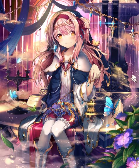 Safebooru Girl Black Pantyhose Blonde Hair Blue Jacket Bug Butterfly