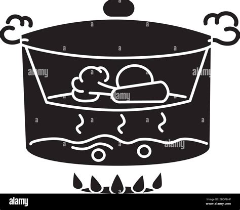 Steaming Black Glyph Icon Cooking Food On Vapor Over Boiling Water