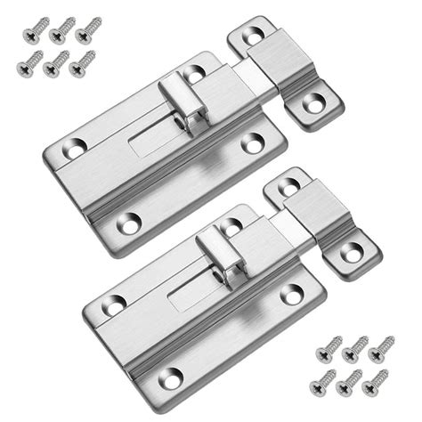 Buy Door Bolts, 2 Pieces Stainless Steel Latch Sliding Door Lock, Surface Mounted Slide Bolt for ...