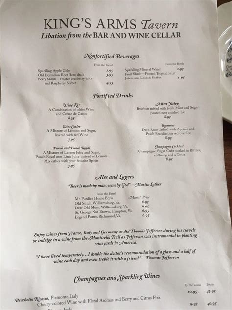 Menu At Kings Arms Tavern Pub And Bar Williamsburg