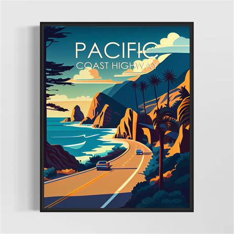 Pacific Coast Highway Retro Art Print Pacific Coast Hwy Art