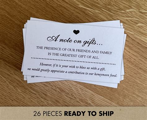 A Note On Gifts Honeymoon Fund Cards For Wedding Invitations