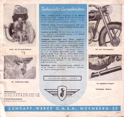 Motor lit de Zündapp DB 201 Prospekt brochure ca 1951