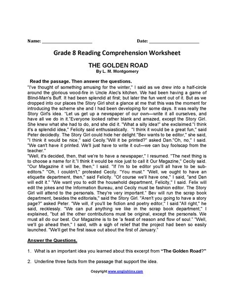 Reading Worksheets Eighth Grade Reading Worksheets Db Excel