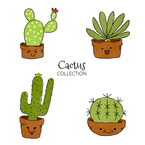 Cute Cactus Smiling Set 191218 Vector Art at Vecteezy