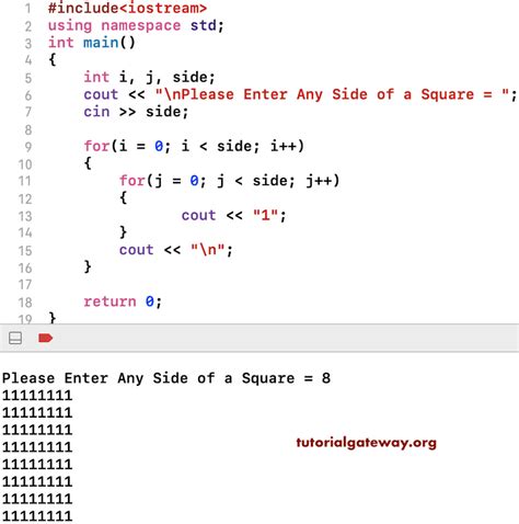 C Program To Print Square Number Pattern