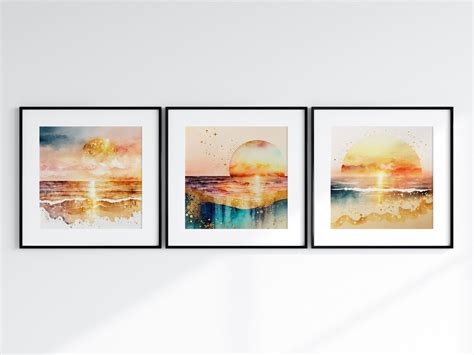 Printable Abstract Sunset Beach Wall Art Set of 3 Digital Print ...