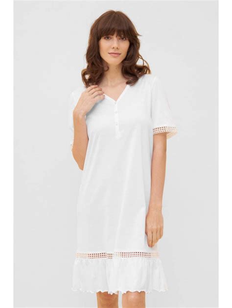 Féraud White Cotton Nightgown Short Sleeves Knee Length