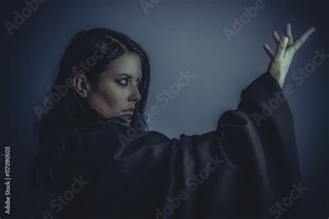 Magician Nude Brunette Woman With Black Cloth Stock Photo And