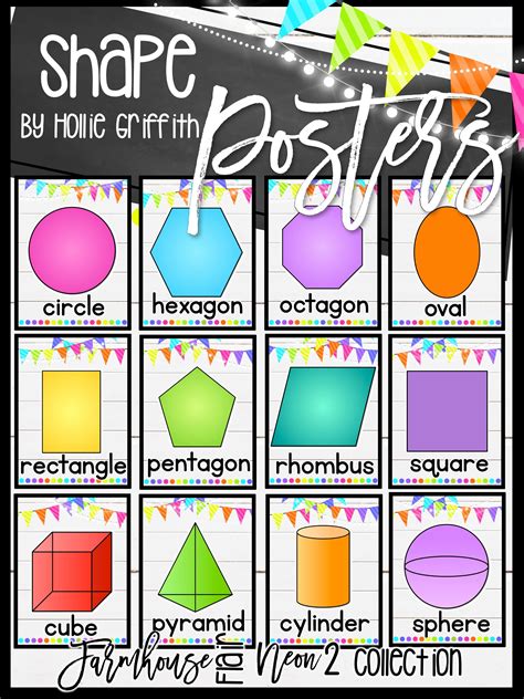 2d And 3d Shape Posters {farmhouse Flair Neon 2} 2d And 3d Shapes 3d