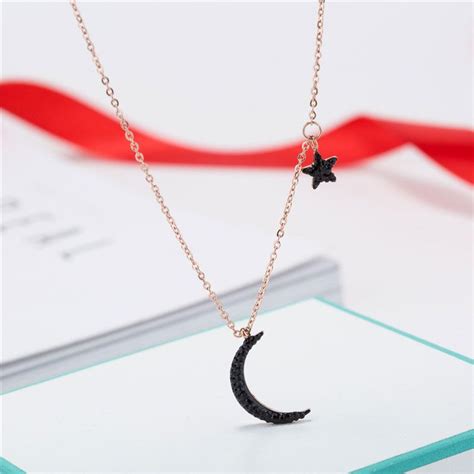 Black Diamond Crescent Moon And Star Pendant Necklace Star Pendant