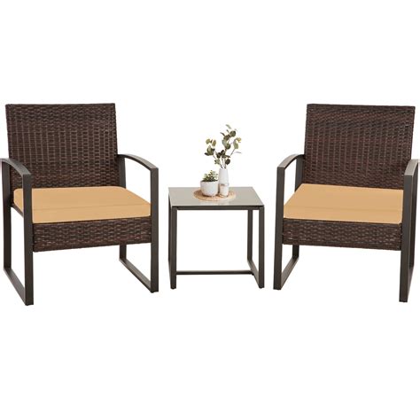 Ainfox 3 Piece Patio Bistro Set Outdoor Furniture Set Wicker Rattan