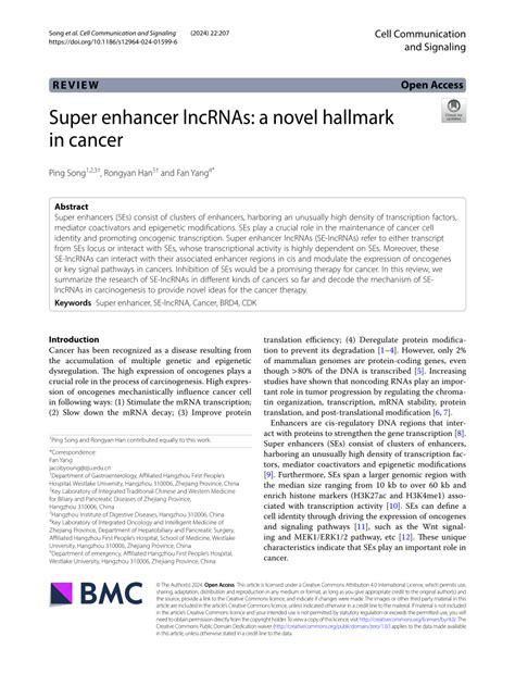 Pdf Super Enhancer Lncrnas A Novel Hallmark In Cancer