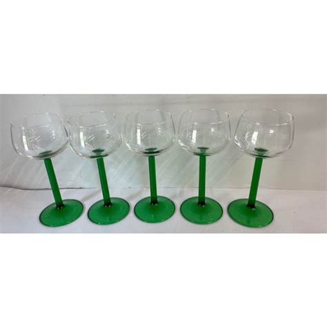 Vintage French Green Stem Wine Glasses Set Of 5 Chairish