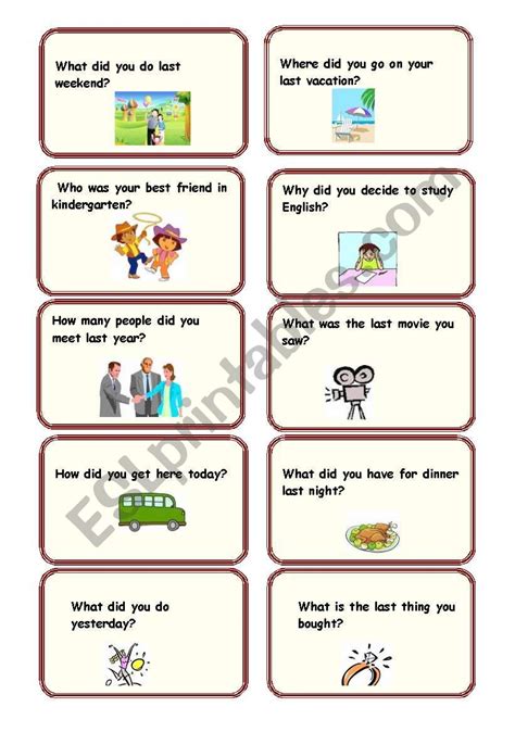 Esl Simple Past Tense Conversation Cards Teacher Made Off