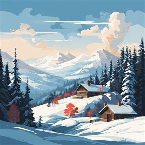 Cozy Winter Cabin Nestled Among Snowy Hills Premium Ai Generated Image