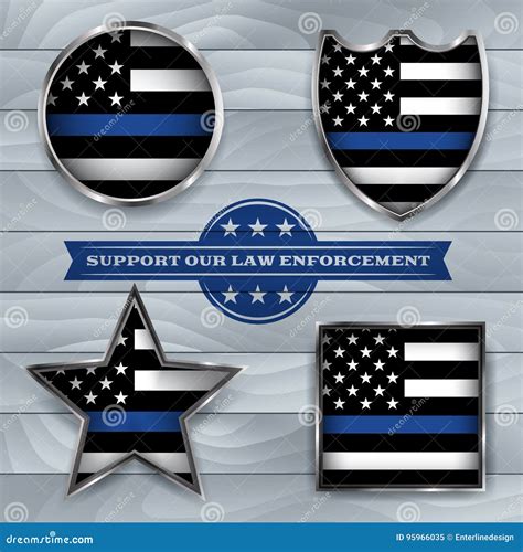 Police And Law Enforcement Support Flag Badge Illustration Stock Vector