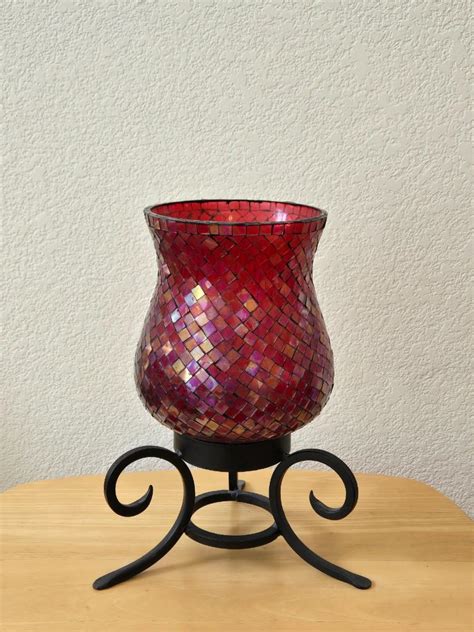 Red Mosiac Glass Candle Holder