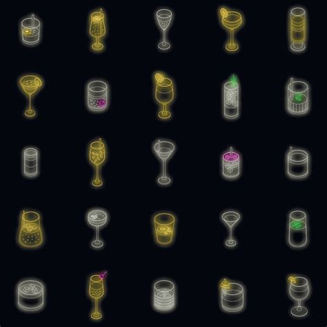 Cocktail Icons Set Vector Neon 20266597 Vector Art At Vecteezy