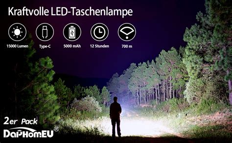 daphomeu Latarka LED 15000 lumenów 2 sztuki bardzo jasna latarka