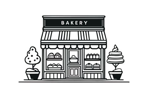 Bakery stor line vector illustration. Sweet shop exterior confectionery ...