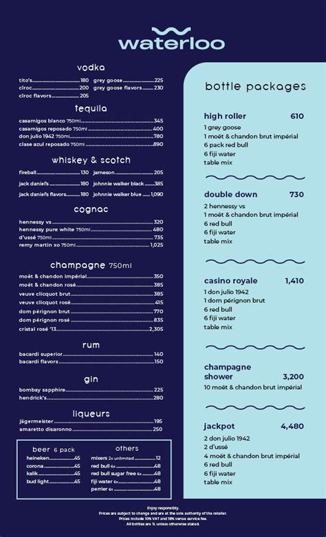 Bottle Service Menu — Waterloo