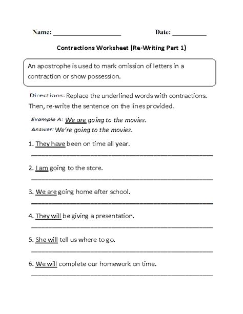 Printable Contraction Worksheets Matching And Cut And Paste