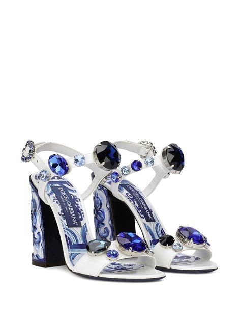 Dolce And Gabbana Majolica Print Crystal Embellished Sandals Farfetch