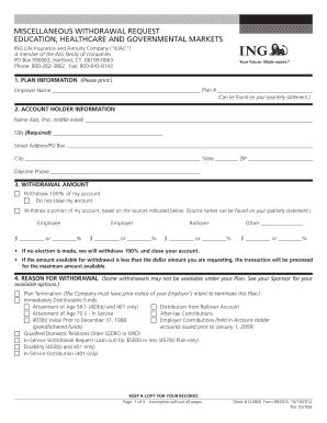 Fillable Online Ing Non Retirement Withdrawal Form Fax Email Print