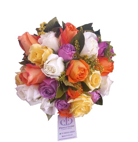 Buquê de 24 Rosas Coloridas Luxe Flores Buquês e Arranjos