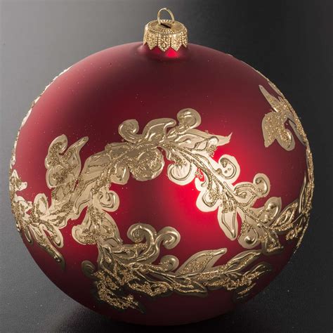 Boule de Noel verre rouge décorations or 15cm vente en ligne sur HOLYART