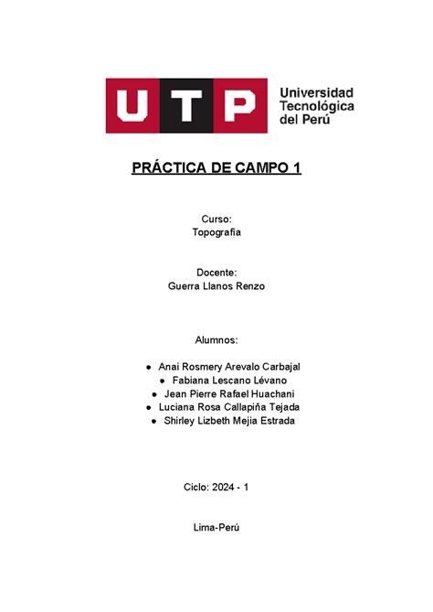 Practica Campo 1 PRÁCTICA DE CAMPO 1 Curso Topografía Docente