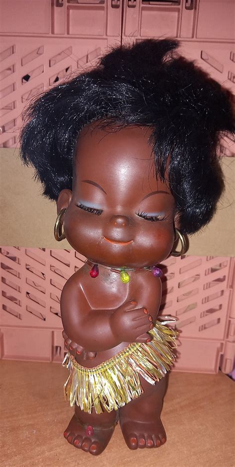 Vintage Rubber Doll Black Americana African Tan Hula Hawaiian S